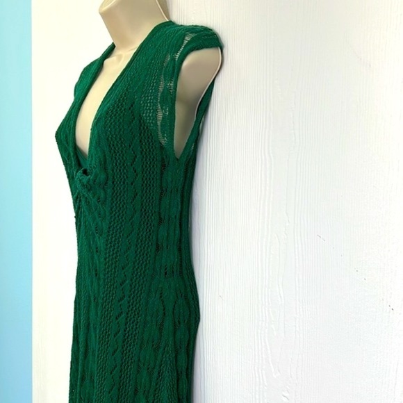 Zara - VNeck Crochet Dark Green Lined Cap Sleeve Sweater Maxi Dress Size Small - Picture 6 of 15